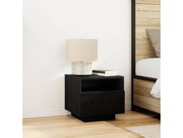 HEFZGDB Nachttisch mit LED Beleuchtung 2 Stück Schwarz Eiche 40x39x37 cm Moderner Nachttisch mit Schubladen Stauraum Schlafzimmermöbel