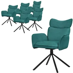ML-Design Esszimmerstühle drehbar 6er Set Petrol Stoff, 360° Drehstuhl mit Armlehne & Rückenlehne, Polsterstuhl Metallbeine