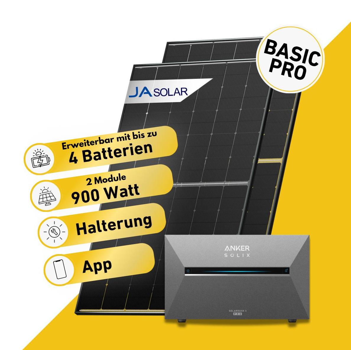 Balkonstrom Balkonkraftwerk 910W Solaranlage mit Speicher | Garten/Flachdachhalterung | 2x Solarmodul Bifazial | Anker Solix 3 Pro