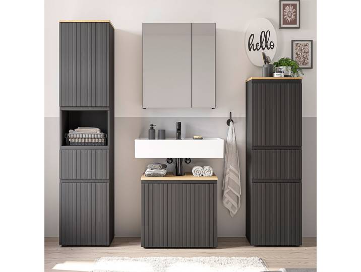 Badezimmerset 4-teilig Typ A 140 x 185 x 31cm Schwarz/Schwarz