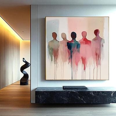 Handgemaltes abstraktes Leinwandbild mit Menschen, Wandkunst, farbenfrohes abstraktes Figurenbild, Aquarellposter, abstrakte Menschen, farbenfrohe Kunst