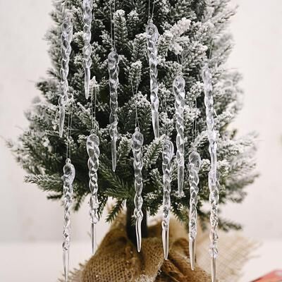 Inspired Deals 12PCS Transparent Icicle Ornaments For Christmas Tree Hanging Decorations 12PCS Transparent Icicle Ornaments For Christmas Tree Hanging Decorations
