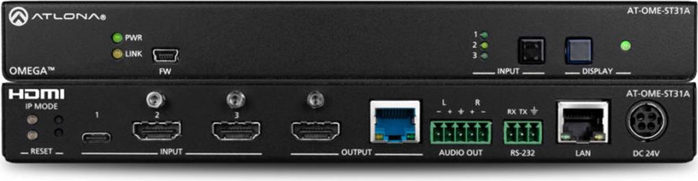 Atlona AT-OME-ST31A, 4096 x 2160 Pixel, 1.4/2.2, 10,100,1000 Mbit/s, DTS, LPCM, PCM, 4:2:2, 4:4:4, 4:2:0, 4096×2160 (DCI) @ 60(1)/30/25/24 Hz 3840×2160 (UHD) @ 60(1)/30/25/24 Hz 1080p @...