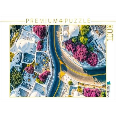 CALVENDO Puzzle Straße im griechischen Dorf mit Bougainvillea | 1000 Teile Lege-Größe 64x48cm Foto-Puzzle für glückliche Stunden