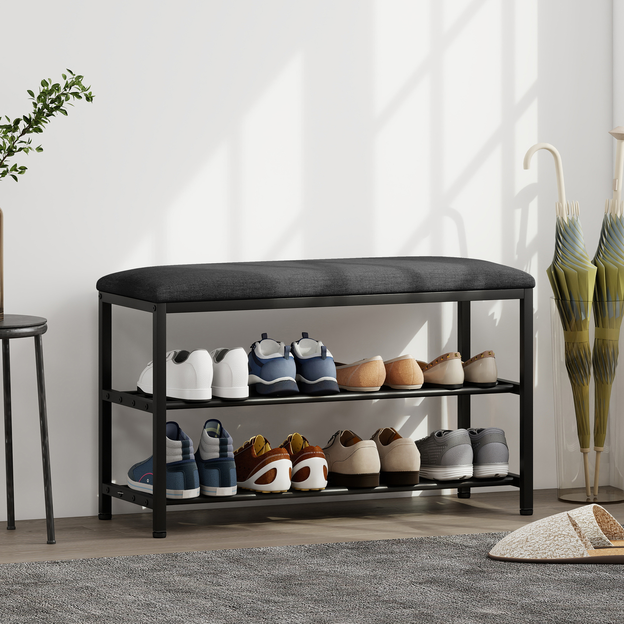 Homcom Panca porta scarpe con seduta, panca con contenitore, scarpiera con 2 scomparti aperti, panca 81 x 31 x 50 cm Nero   Aosom Italy