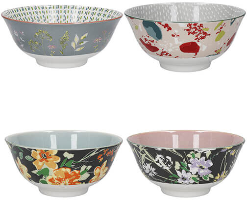 KitchenCraft Set of 4 Floral Design Ceramic Bowls