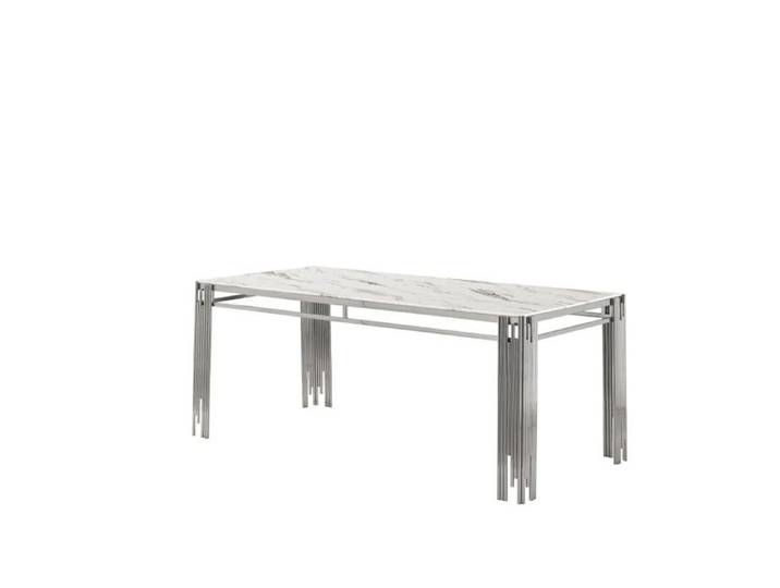 Table à manger XXL FLUTE Chrome Plateau en verre Marbré BLANC 180 cm