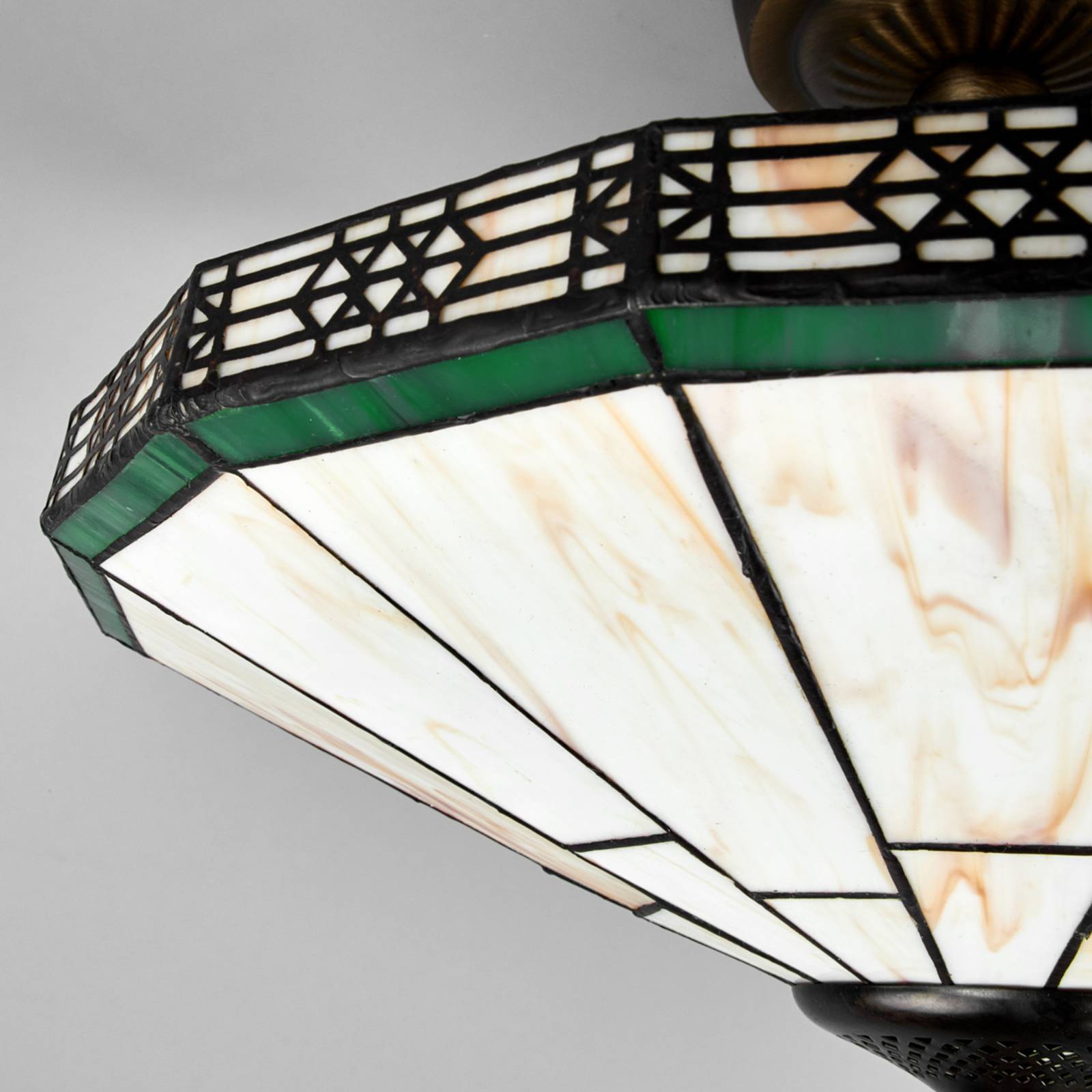 Searchlight Tiffany Deckenlampe New York, dimmbar, creme / amber, für Wohn- / Esszimmer, Metall, Tiffany, Deckenlampe
