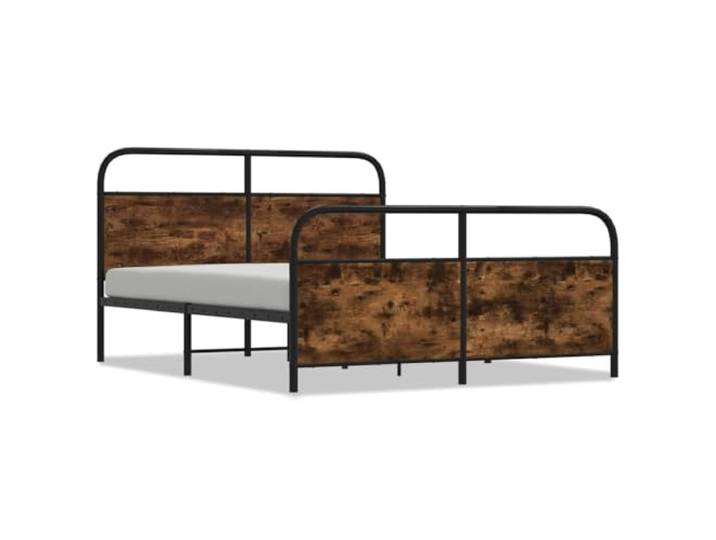 PUGYNBK Bettgestell ohne Matratze, Metall, rauchige Eiche, 150 x 200 cm Lattenrost, Stabiler Stahl, Funktionskopfteil, stabile Beine für Schlafzimmer