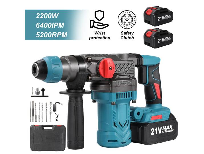 Perceuse électrique sans fil 2200W, marteau électrique sans fil, outil domestique DIY, 5200RPM, ensemble d'outils électriques pour tournevis à batterie 18V