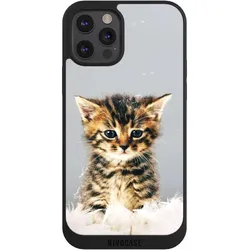 Nivocase Handyhülle für Apple iPhone 12 Pro Hülle NIVOpure Case Schwarz Feder Haustier Katze (Apple iPhone 12 Pro), Smartphone Hülle, Schwarz