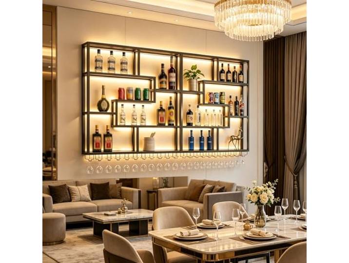 Alkmla 300CM Weinregal Metall Wand Schwarz,Bar Regal Hängend,Schwarz Metall Weinregal zur Wandmontage, Mehrstöckig & Platzsparend für Hausbar, Restaurant & Hotel