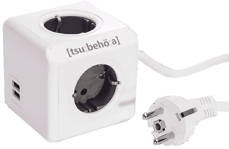 Regleta - PowerCube BXPC1400 Gris, 4 tomas + USB, alargo