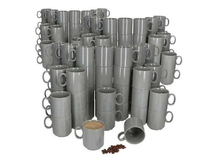 MamboCat Becher 120er Set Event Kaffeebecher 250ml grau Porzellan-Tassen stapelbar, Porzellan