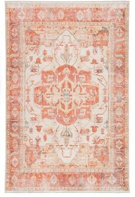 Porch & Den Quinn Printed Medallion Orange/ Ivory Area Rug
