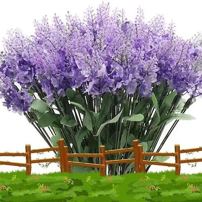 12 Bündel künstliche Blumen zur Dekoration, romantische Lavendel-Kunstblumen für den Außenbereich, künstliche Pflanzen, Seidenblumen, UV-beständige Sträucher, farbechte künstliche Grünpflanzen für