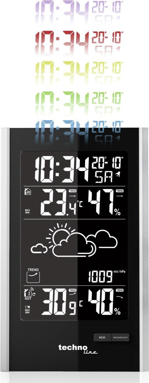 Technoline WS 9060 Thermometer en Hygrometer met externe sensor, Zwart/Zilver