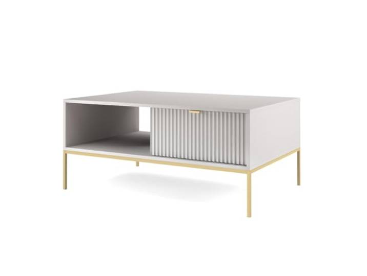 Sofatisch Couchtisch in grau, Fußgestell goldfarben, Griffe goldfarben