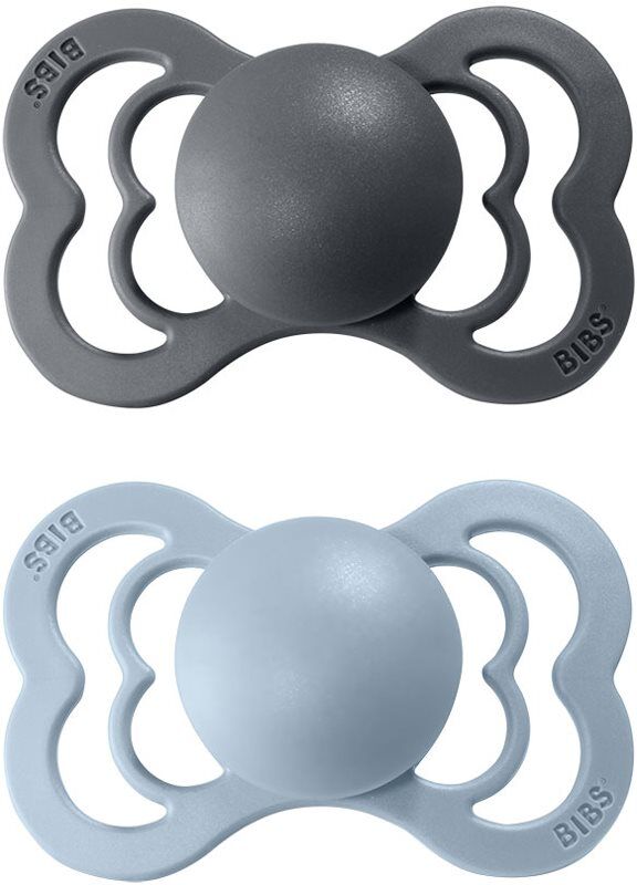 BIBS Supreme Natural Rubber Size 1: 0+ months tétine Iron / Baby Blue 2 pcs