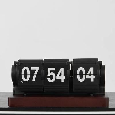Uplift Picks Wooden Flip Clock With Seconds Display Automatic Retro Desk Clock black