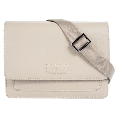 Umhängetasche BUGATTI "BUGATTI Damen ELSA echt Leder", Damen, Gr. B/H/T: 25cm x 18cm x 7cm onesize, weiß, Leder, leicht glänzend, unifarben, Taschen Umhängetasche, echt Leder