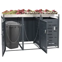 3er-Mülltonnenverkleidung HWC-H40b, Mülltonnenbox, Pflanzkasten Edelstahl-Metall-Kombi 63kg 110x175x62cm erweiterbar