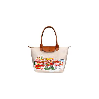 Handtasche DOGO "Fontana Shopper-Tasche On The Roofs Damen Schultertasche", Damen, Gr. onesize, bunt (beige), Taschen Handtasche, Handgefertigt