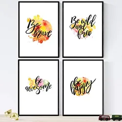 POSTER Set mit 4 glücklich und bunt ‚Brave‘ A4 Rahmenlos