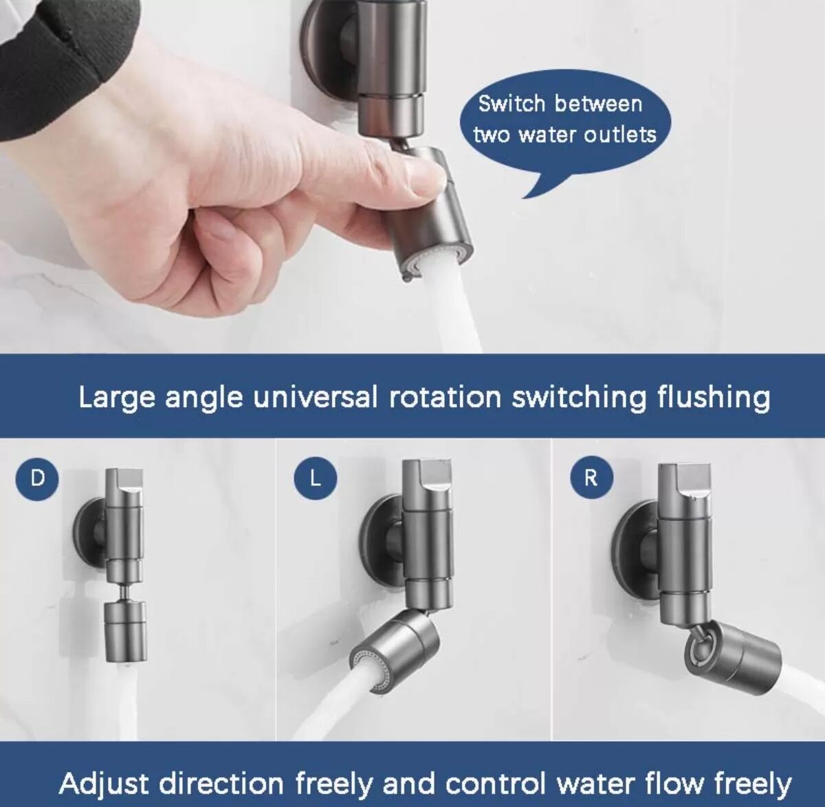 INF Universeller Schwenk-Wasserhahn Dual-Modus 360° Edelstahl — Schnellöffnender Moppbecken- & Waschmaschinenanschluss Silber