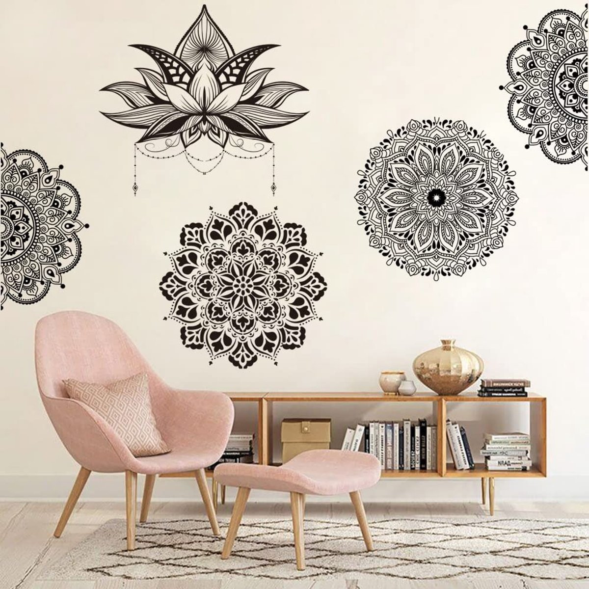 Dailygoods Muursticker Mandala Bloem - Vinyl Wanddecoratie voor Woonkamer, Slaapkamer of Kinderkamer