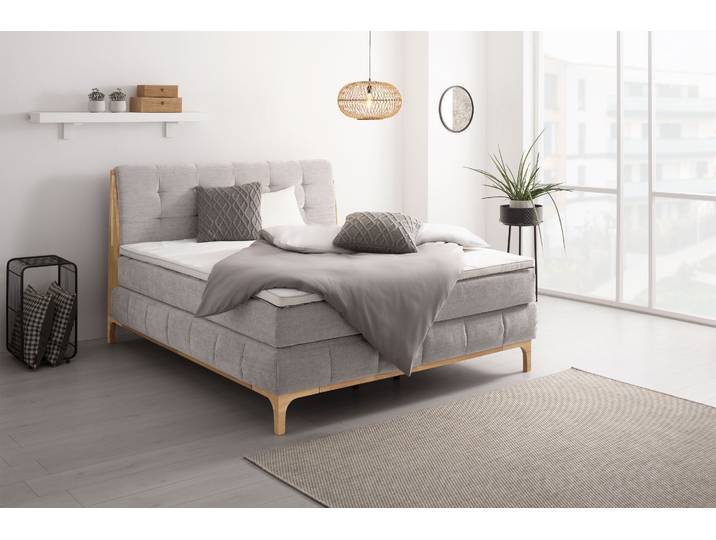Boxspringbett, Silber, 181x216 cm, Polyester, 2 Matratzen H2 & H4, Modern, OTTO Products