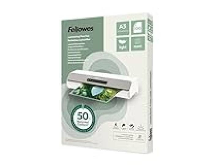 Fellowes Pochettes de plastification A3 – Pack de 100, Finition mate, Utilisation occasionnelle 75/80 microns, 50% de contenu recyclé – Plastification pour enseignants et bureaux