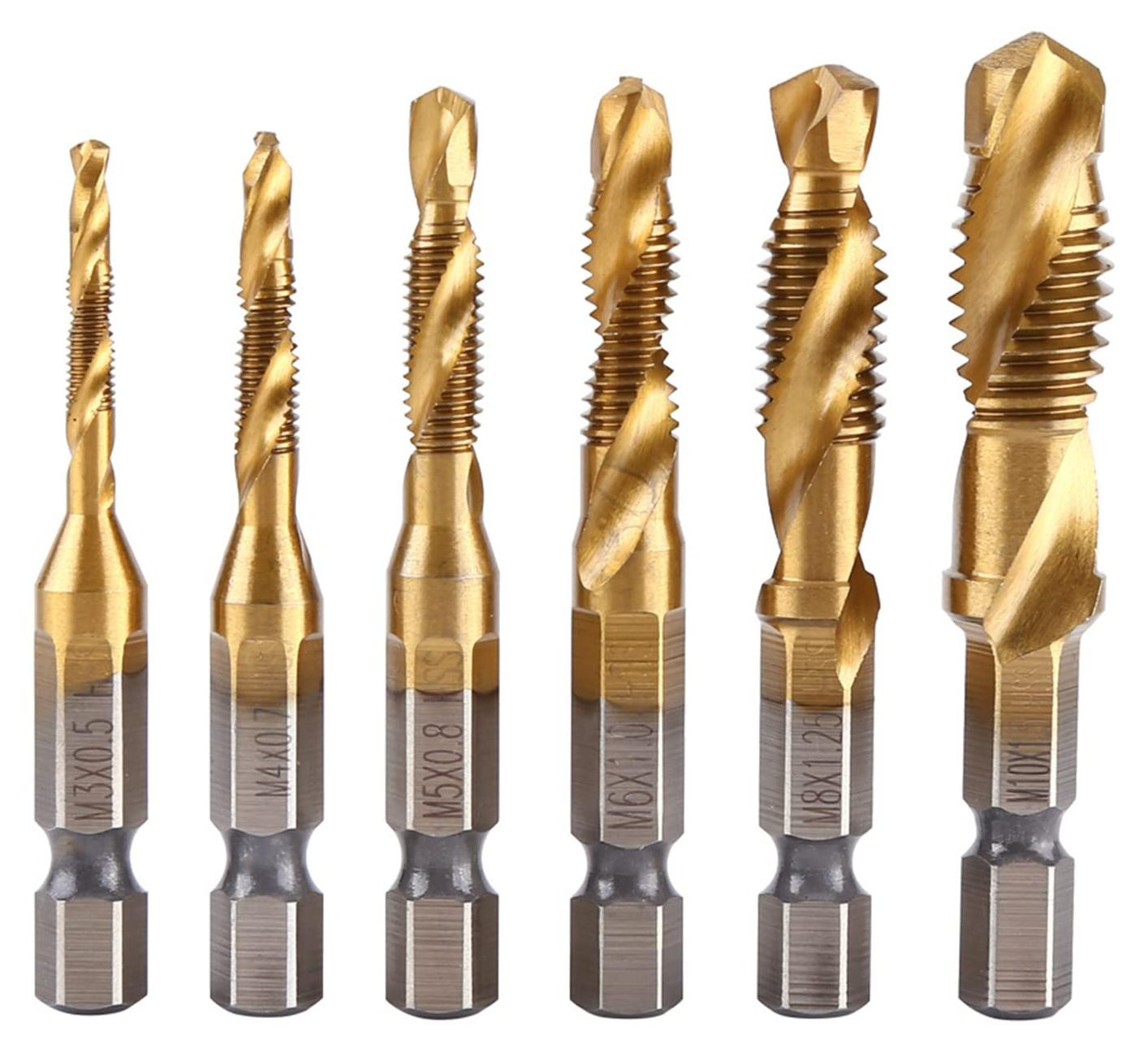 Set van 6 draadknippen voor schroeven, M3 tot M10, met HSS-coating, 1/4 inch