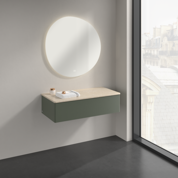 Villeroy und Boch Antao Sideboard K40103HL 100x26,8x50cm, Waschbeckenplattenfarbe botticino, leaf green matt lacquer
