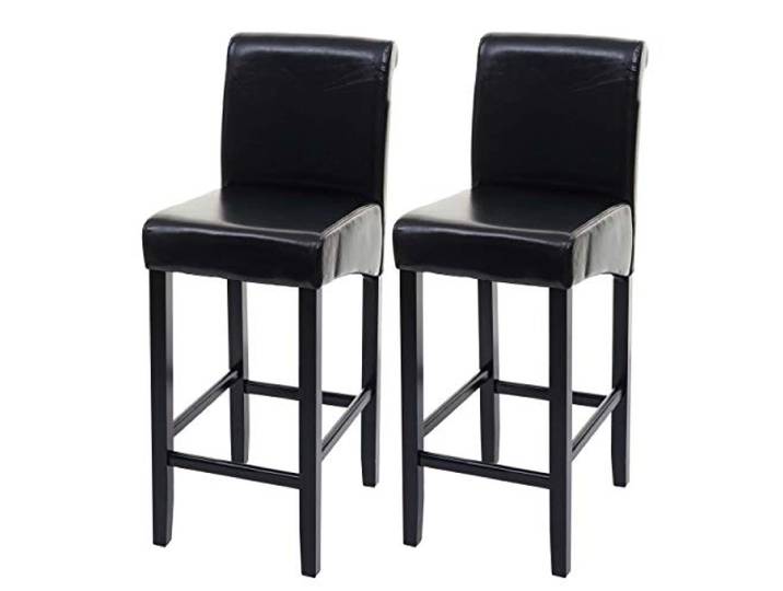 PROREGAL 2er-Set Barhocker gepolstert mit Lehne Sitzhöhe 75cm Holz Schwarz dunkle Beine Leder Barstuhl Tresenhocker