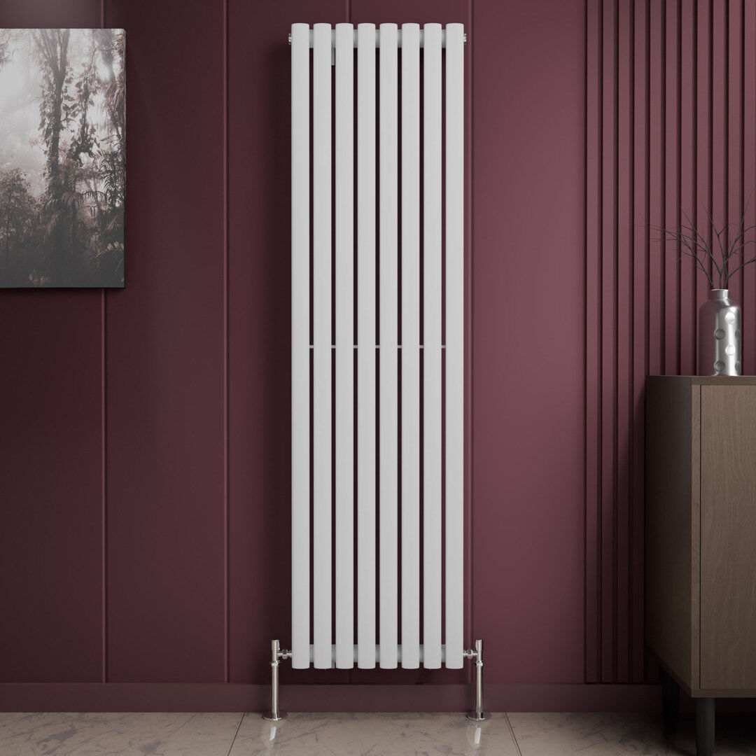 iBathUK Princia Vertical Single Oval Panel Radiator Angled Valve White 1800cm H x 480cm W x 55cm D