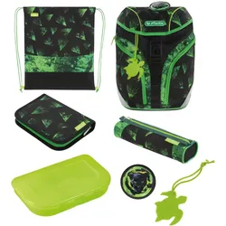 Herlitz SoftLight Plus Greenline Explorer Schulranzen-Set Junge Polyester Schwarz, Grün