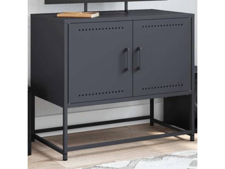 HEFZGDB TV-Schrank Anthrazit 68,5x39x60,5 cm Stahl mit 2 Fächern Industrie-Stil TV-Ständer Stauraum für Multimedia-Geräte Robustes Gestell langlebig Wohnzimmer Möbel