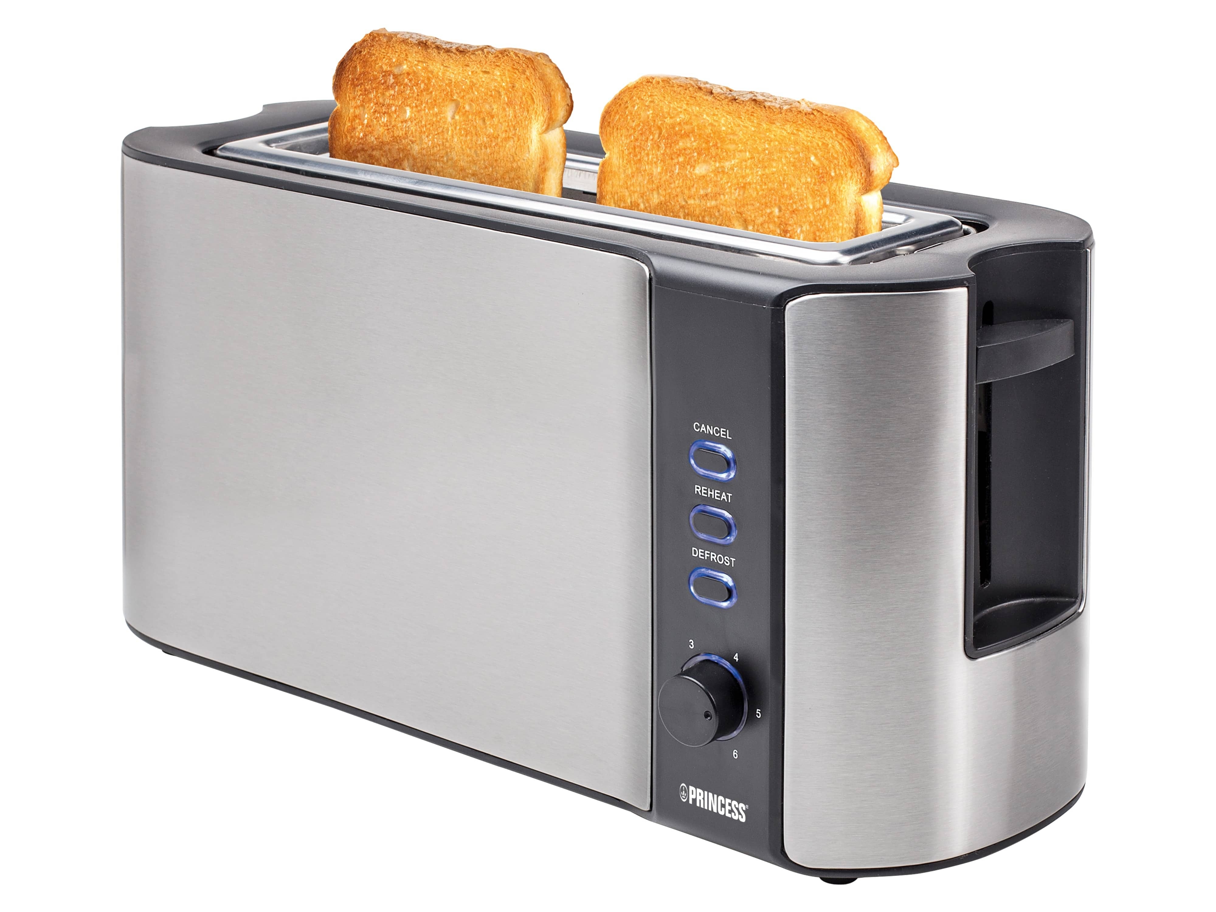 Princess 142353 Langschlitztoaster, 2 Scheibe(n), Schwarz, Edelstahl, Edelstahl, Tasten, Drehregler, 1000 W, 220 - 240 V