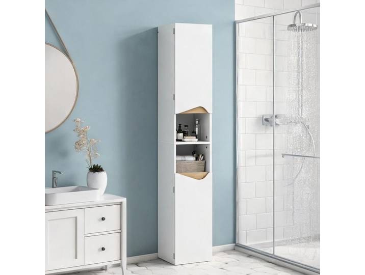 Meuble de rangement colonne pour salle de bain en panneaux de particules avec 2 - Bianco Color Legno Truciolato 34.6 x 30 x
