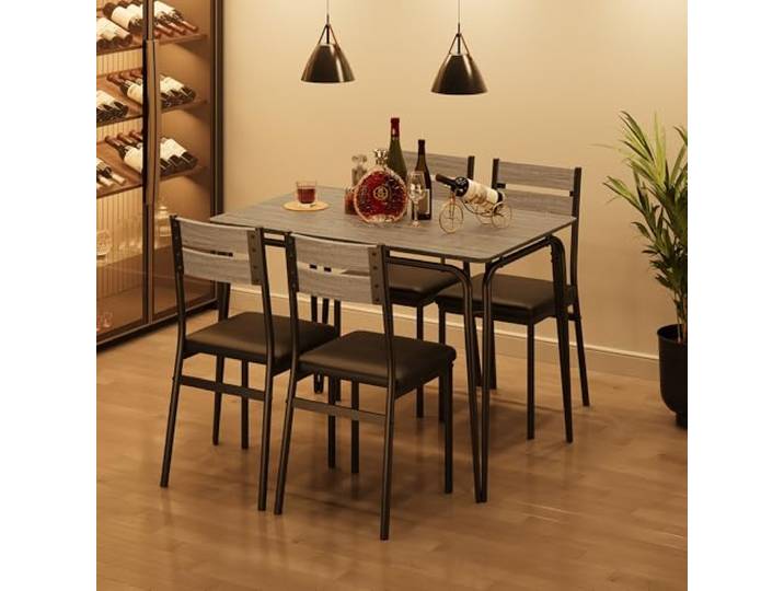 ZoomBuggy Esstisch Set, Esstisch Mit 4 Stühlen Für Esszimmer Stabiler Esstisch mit MDF-Platte und 4 Stühlen, kompaktes 1+4 Sitzerset, modernes Design, pflegeleicht, einfache Montage