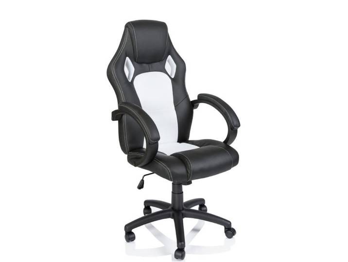 TRESKO Chaise de bureau Fauteuil de bureau RACING SPORT GAMER Noir - Blanc Rembourrage Épais - Hauteur Réglable