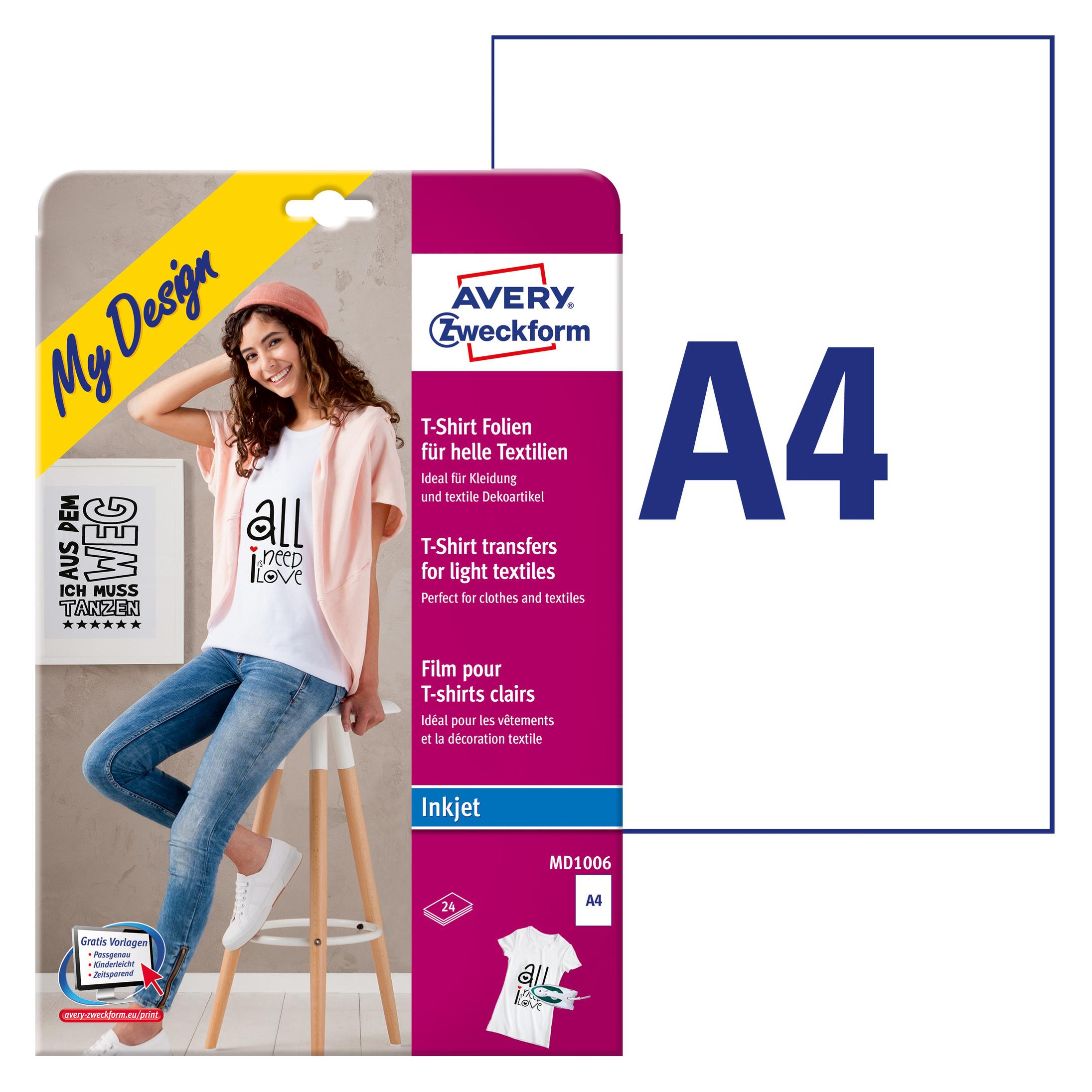 Avery Transferfolien für helle Textilien (24x) (MD1006)