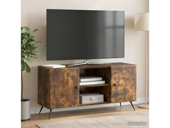GKMBCVDFR TV-Schrank 102 x 34,5 x 50 cm Räuchereiche Holzwerkstoff Räuchereiche-Optik, offene Regale, geschlossene Fächer, stabil, vielseitig