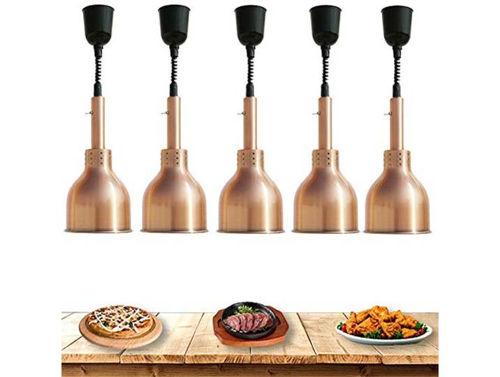 Kommerziell Wärmelampe Speisenwärmer für Buffets, Lebensmittel-Heizlampe mit 250W Infrarotbirne, Küche Lichter Buffet Metall Pendelleuchte Vintage Kronleuchter, Restaurant Equipment, 5 Pack