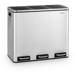 Klarstein Grandmaster Trash Treteimer 54l / 3x18L geräuschlos PP Edelstahl Silber-Metallic