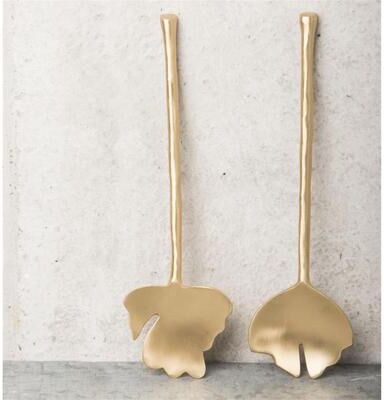 Urban Nature Culture Set Of 2 Leaf Salad Servers In Giftbox - Gold