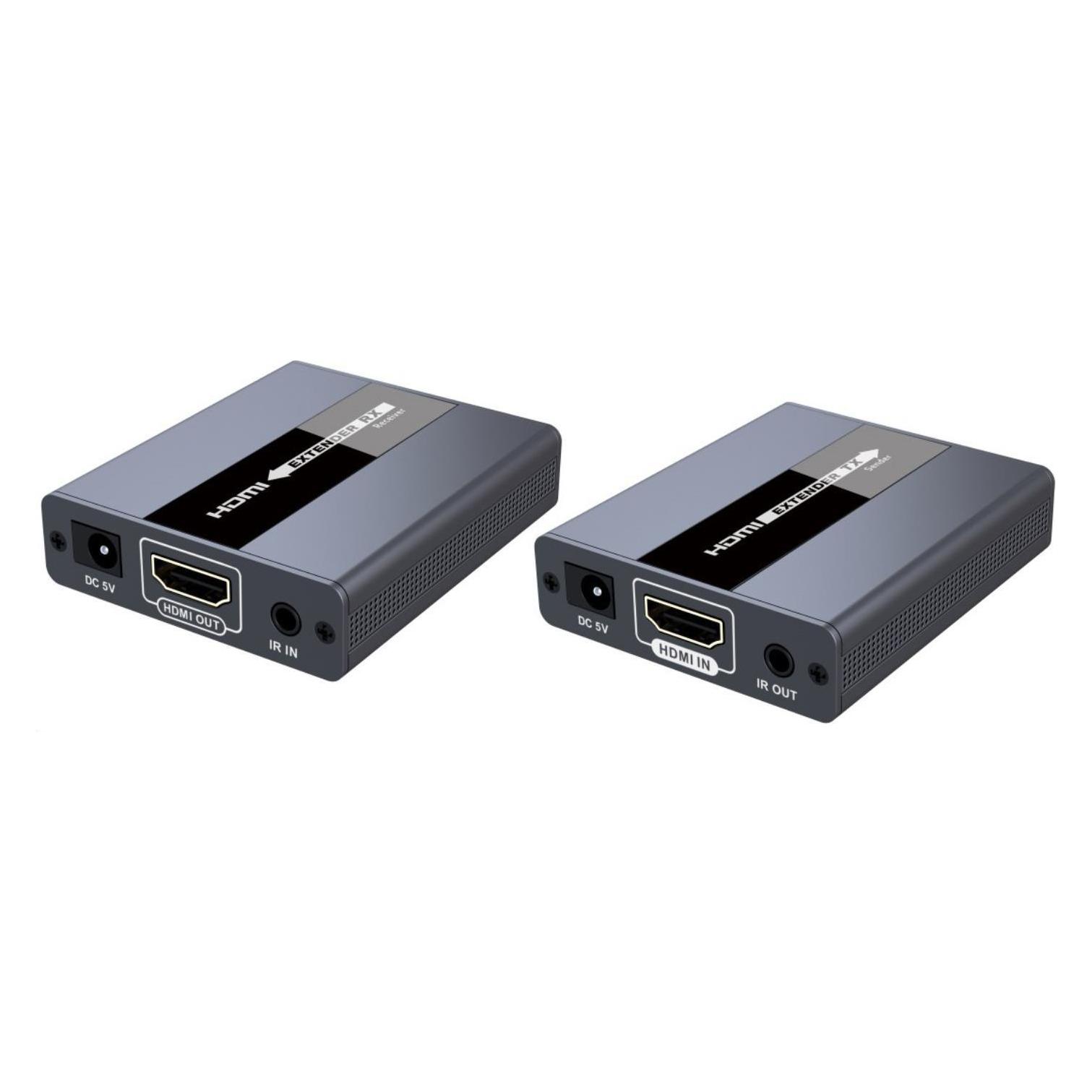 PremiumCord HDMI-Extender grau / bis zu 120 m / über ein Cat5-, Cat6-Kabel / FHD 1080p (120 m) (khext120-4)