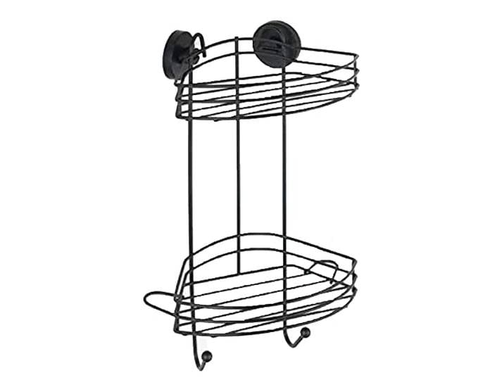 WENKO Etagère Murale Salle de Bain\, Panier de Douche Mural Fixation sans perçage Vacuum Loc Plus\, repositionnable sans Laisser de Trace\, Esprit loft\, Acier Verni\, 26x6\,5x14 cm\, Noir