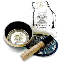 Hand Beaten & Engraved Singing Bowl Gift Set - 14cm - Lotus Flower